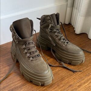 Zara Brown Chunky Lug Sole Combat Boots Size 37